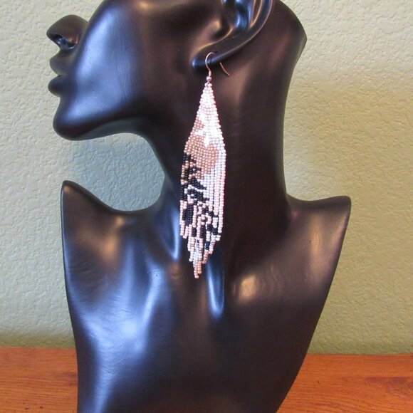 Beautiful Namystynky Etsy Artisan Floral Abstract Long Czech Beaded Earrings - Picture 12 of 15